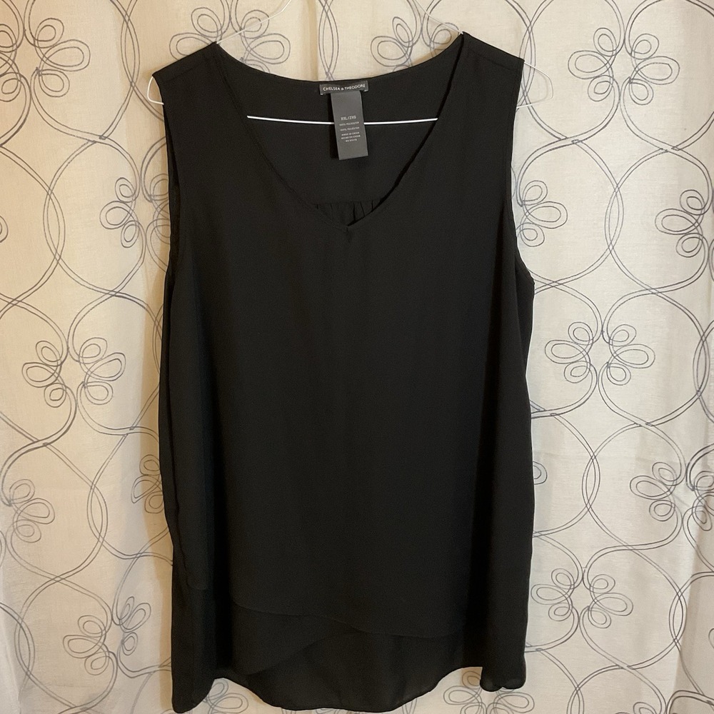 Women's Chelsea & Theodore Black Sleeveless Top V-Neck Size XXL‎